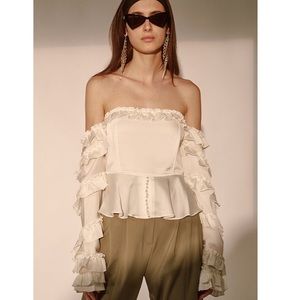 NWT Style Mafia Gabrian White Ruffle Corset Top